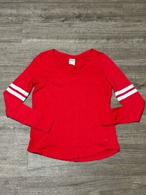 PINK Victoria's Secret Red Long-Sleeve Stripe Sleeve Tee